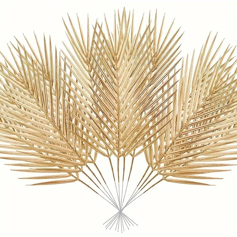 5pcs Golden Artificial Palm Leaves Fake Tropical Plants Faux Flowers For Indoor Outdoor Home DIY Vase Filler Wedding Party Deco