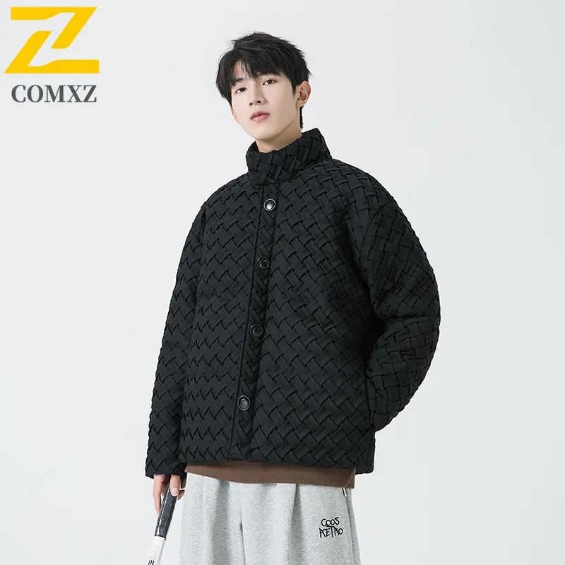 COMXZ Men Puffer Jacket Minimalist Street Ski Classic Light Snow Padding Coat Stand Collar Travel Classic Cotton-Padded Jackets
