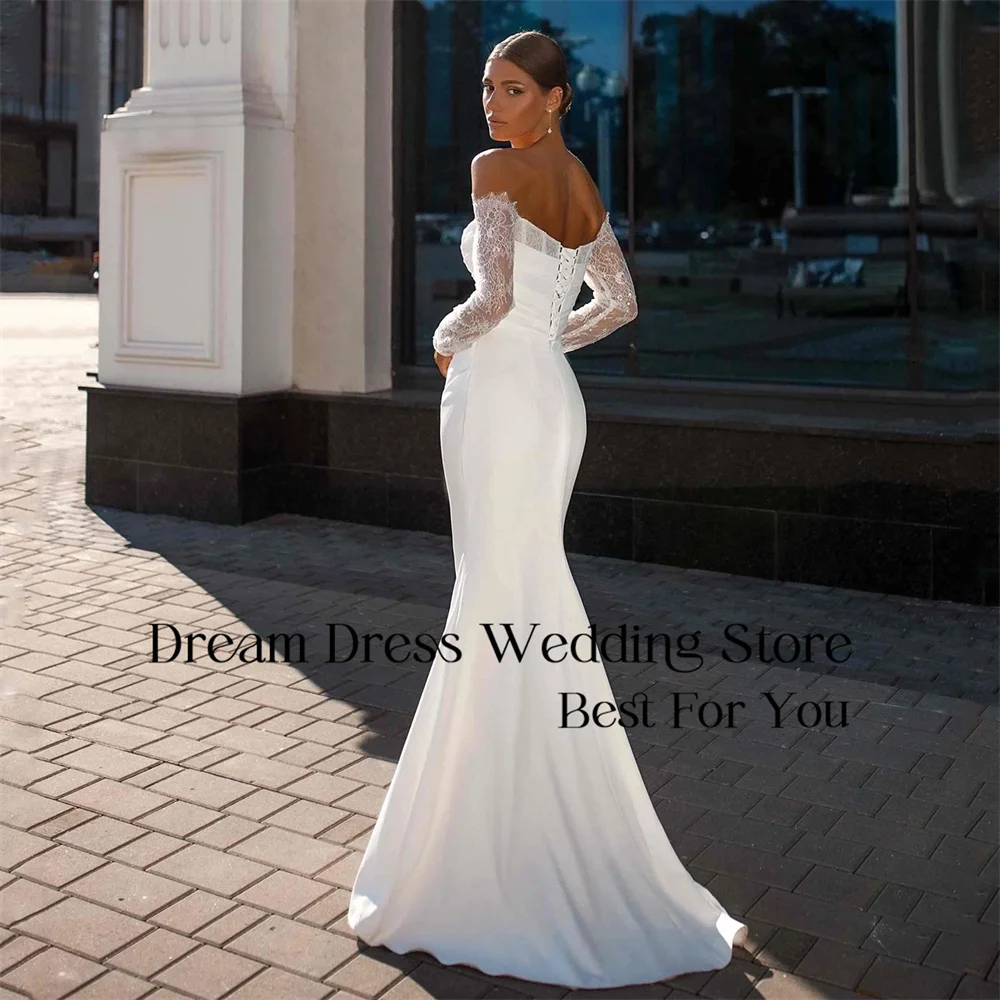 DREAM Lace Long Sleeve Sweetheart Mermaid Wedding Dress Pleat Open Back Off The Shoulder Bridal Gown Vestido De Novia Customized image 2