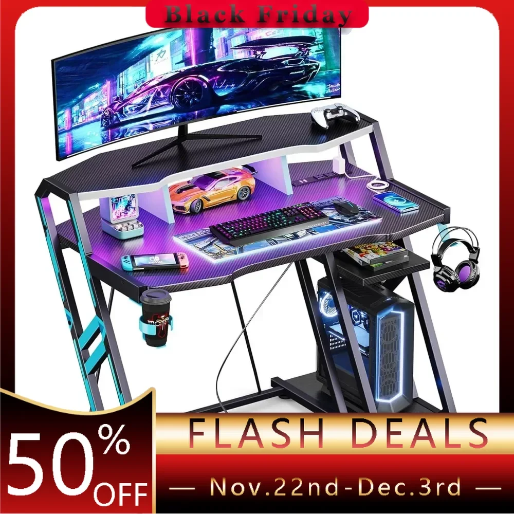 Gaming Desk ,  Gaming Computer Desk 39inch with PC Storage Shelf, Gaming Table with  Gamer Desk, Gift for Boys Men, Black