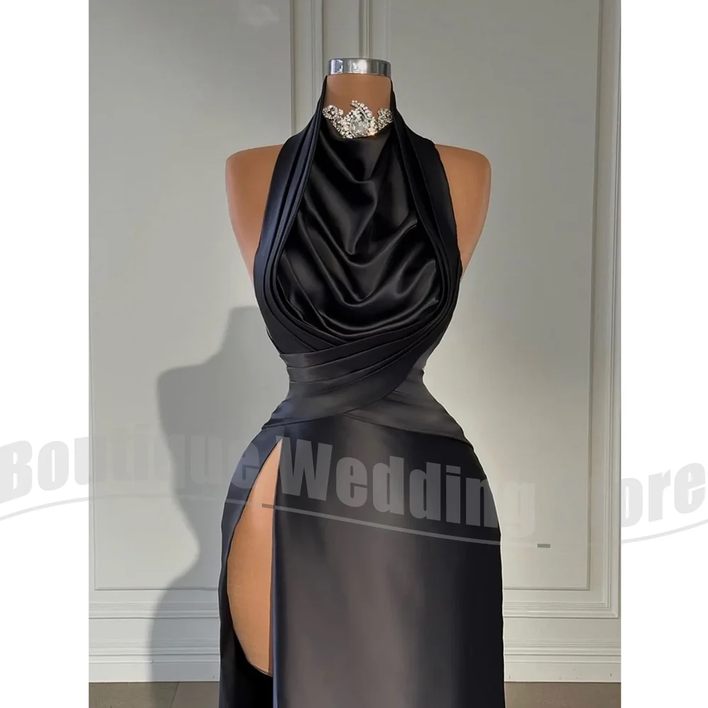 

Chic Satin Evening Dresses for Women Pleated Slim Side Slit Party Gowns Fashion Ruched Floor Length Customized Prom Dresses