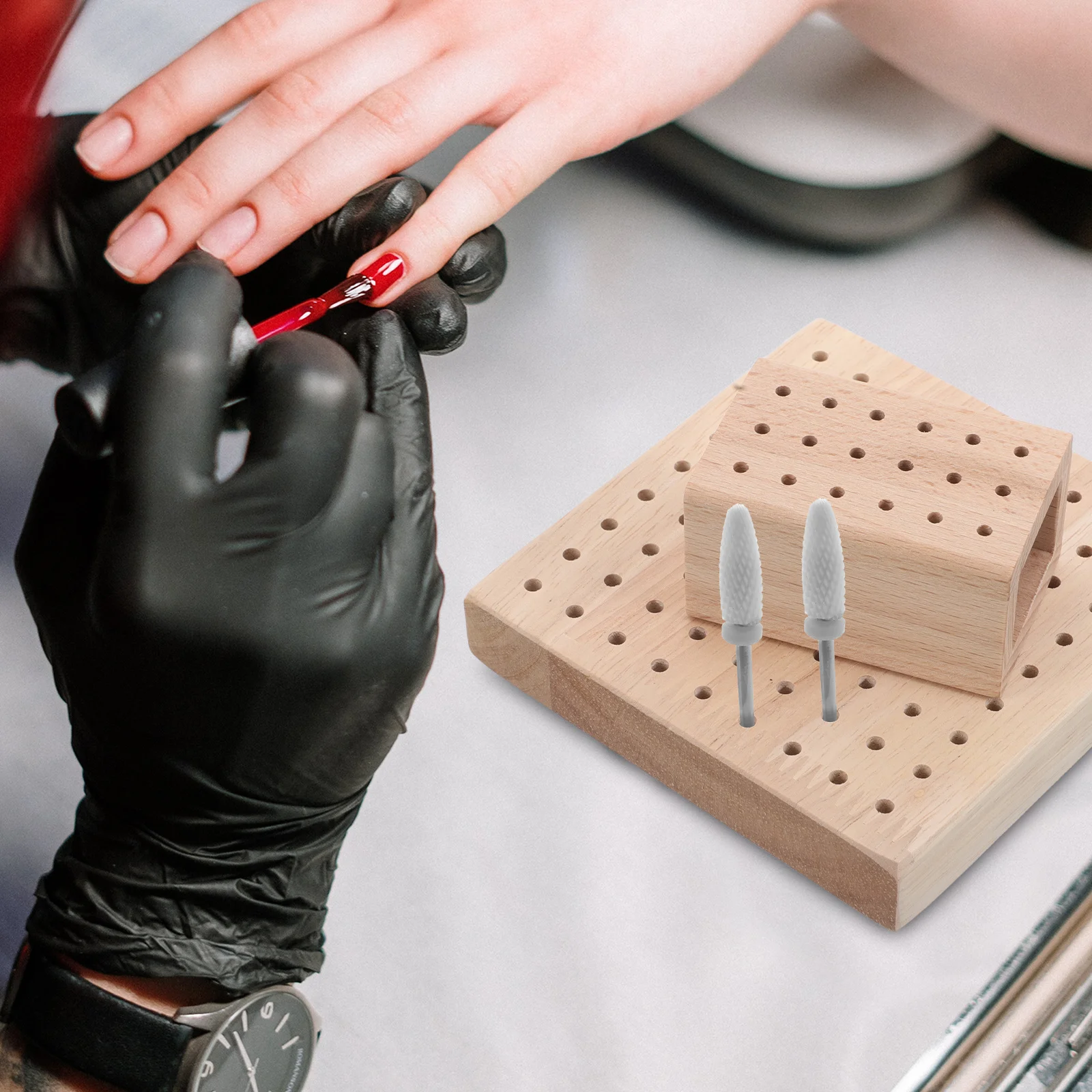 

2Pcs Nail Drill Bits Holder Storage Organizer Wooden Board 18-Hole 81-Hole Manicure Tool Holder for Salon Home