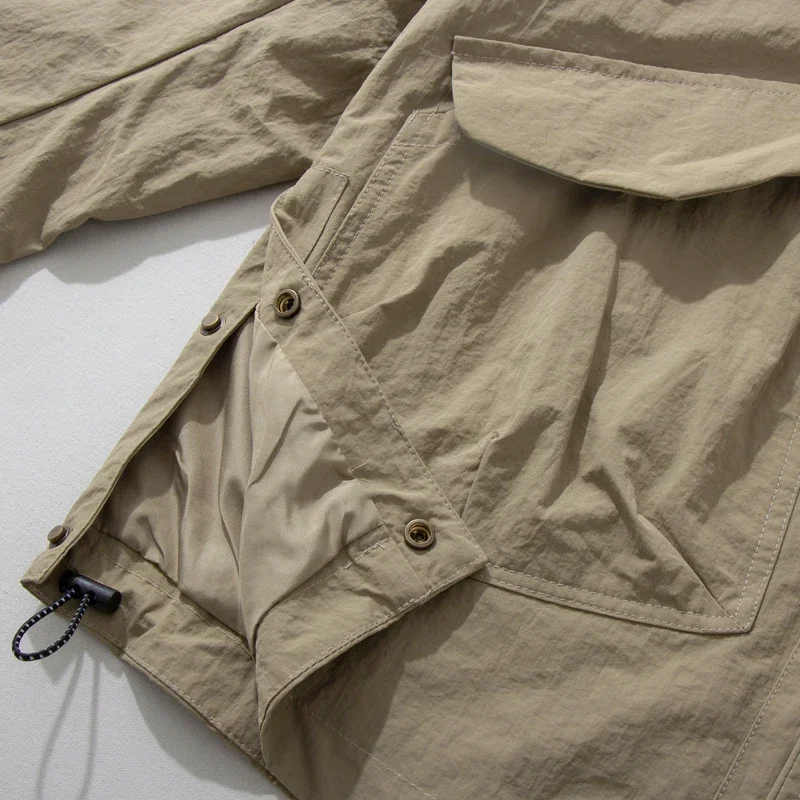 New 2025 Japanese Work Jacket Men's Outdoor Functional Three-proof Loose Multi-pocket Loose Casual Thin Collarless Men's Jacket