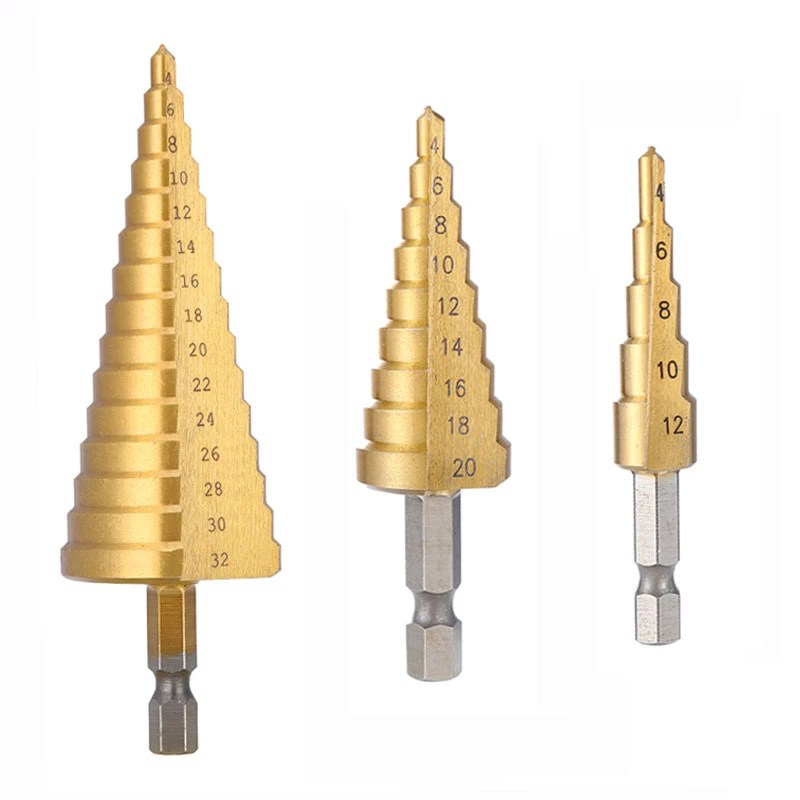 

3-Pcs HSS Titanium-Coated Step Drill Set High-Speed Steel Metal&Wood Hole Milling Cutter Tapered Drilling Hand Tools