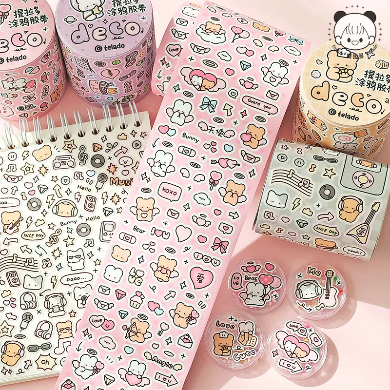 IFFVGX New Kawaii Graffiti Sticker 2024  Hand Tape Cute Cartoon Ins DIY Album Decoration Laptop Phone Cup Notebook Stickers Gift