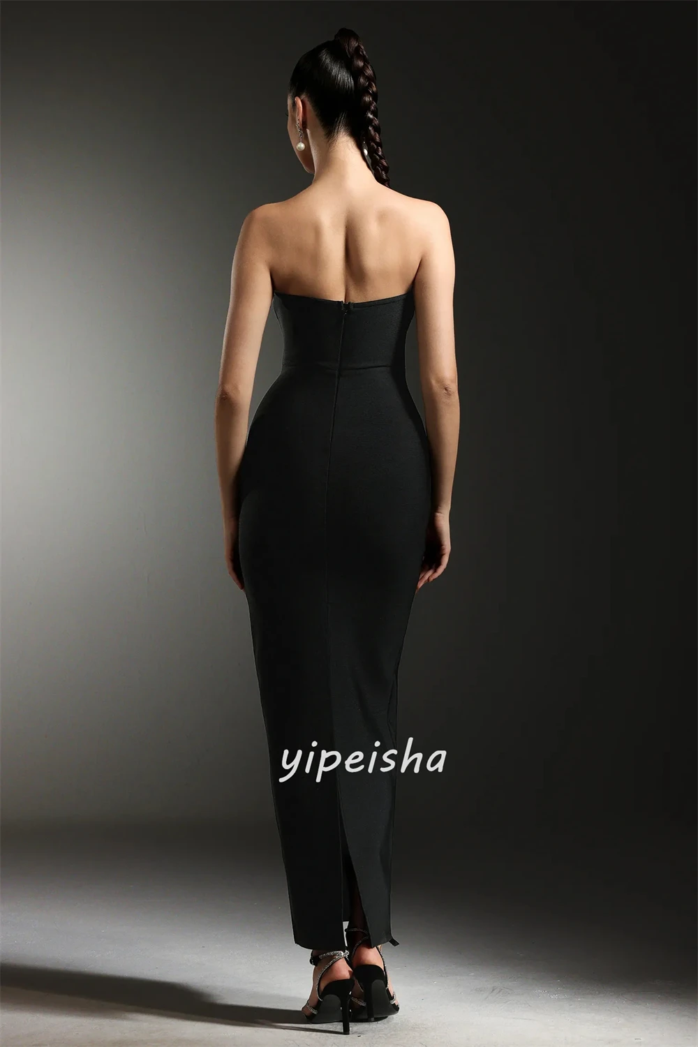 تخصيص الطراز الحديث بسيط جيرسي حجر الراين Ruched مستقيم حمالة الكاحل طول فساتين مناسبة مخصصة فساتين مثير