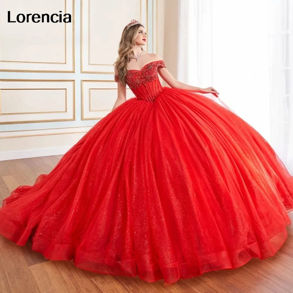 Lorencia Sparkly Blue Quinceanera Dress Ball Gown Sequins Applique Beading Mexican Corset Sweet 16 Vestidos De 15 Años YQD993