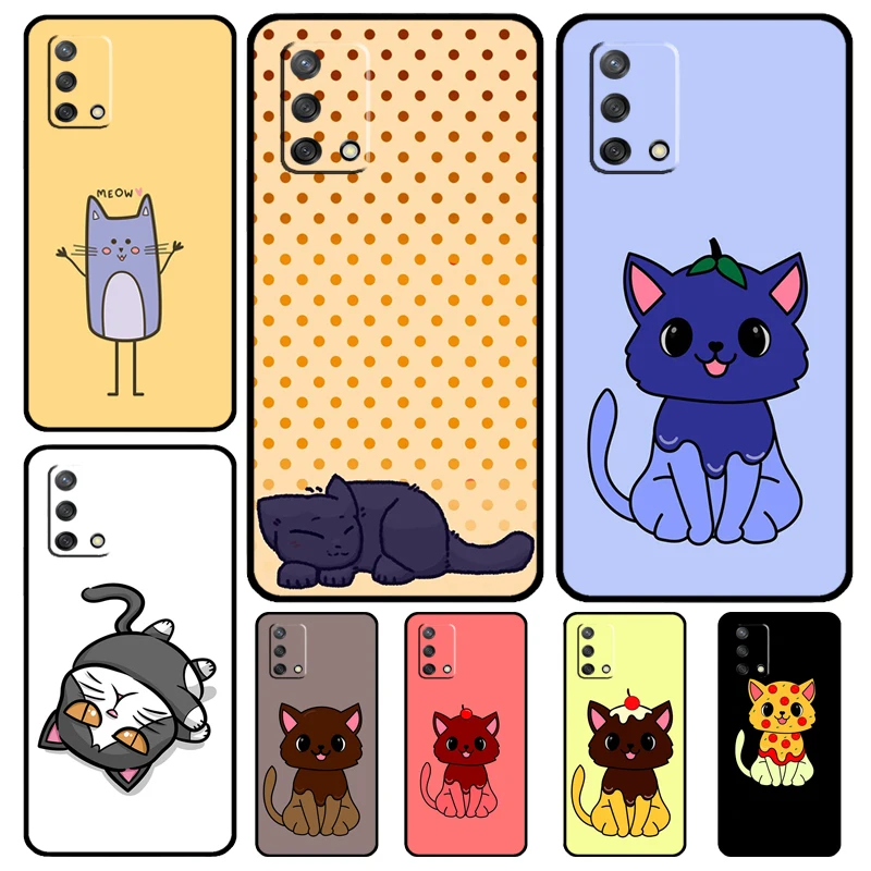 Cute Kawaii Blueberry Cat Case For OPPO A74 A94 A54 A17 A57 A77 A18 A58 A78 A98 A15 A52 A72 A5 A9 A53S A16 A76 A96