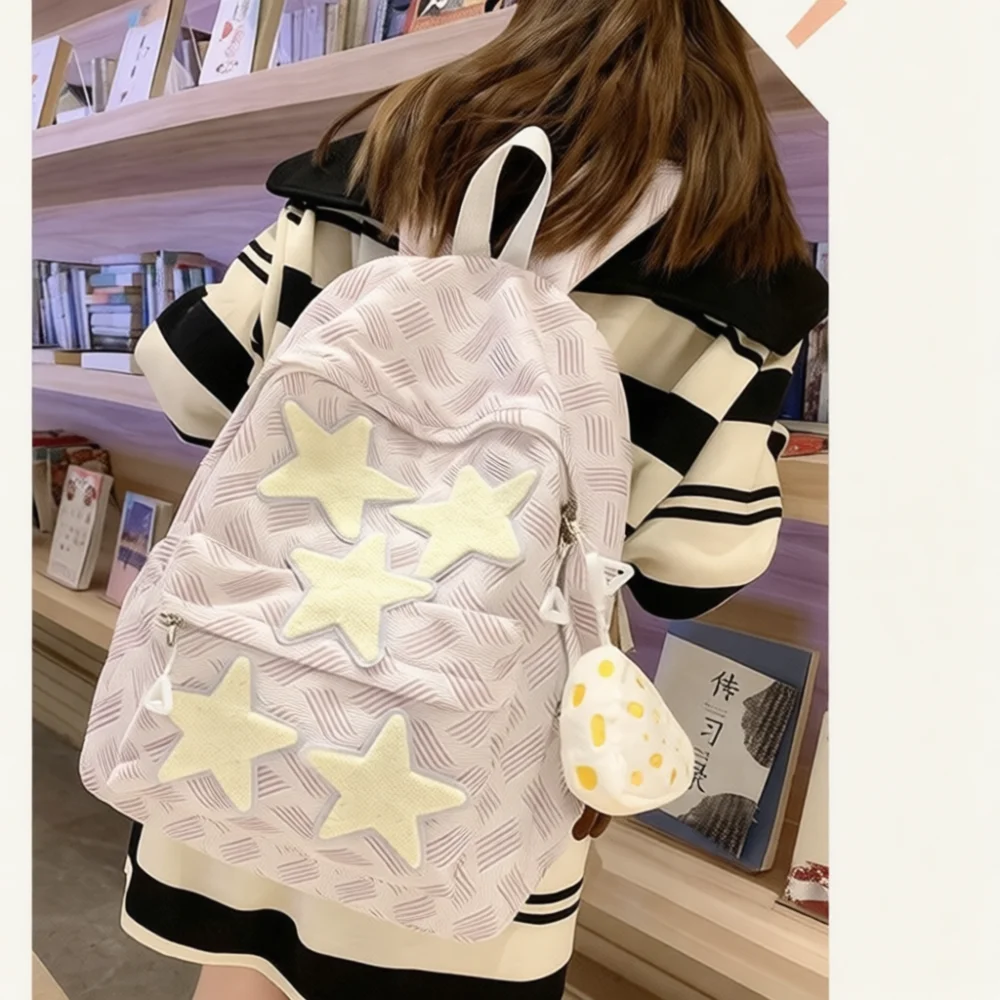 Aesthetic Star Print Backpack Girls School Bag Large Capacity Laptop Rucksack Trendy Casual Daily Travel Bag