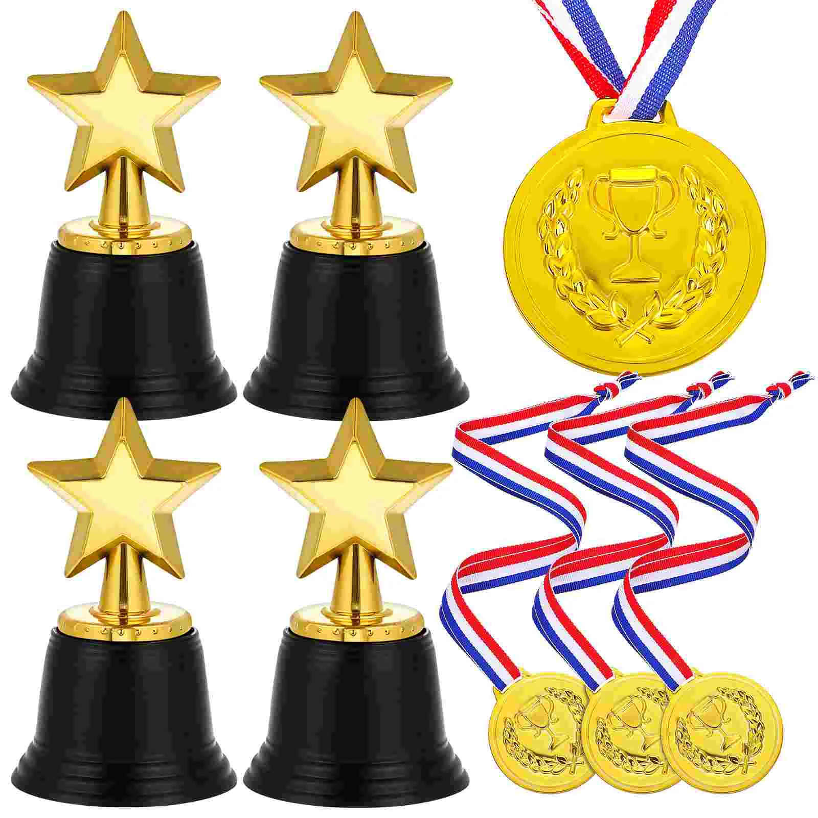 1 Set Trophy Award Plastic Trophy Medals Winner Star Trophy Cup For Sports Party Game Competitions
