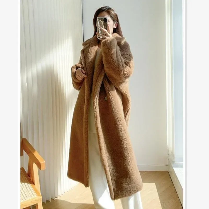 Lamb wool coat women\'s winter warm teddy bear coat long loose cotton thickened lazy fur coat trendy