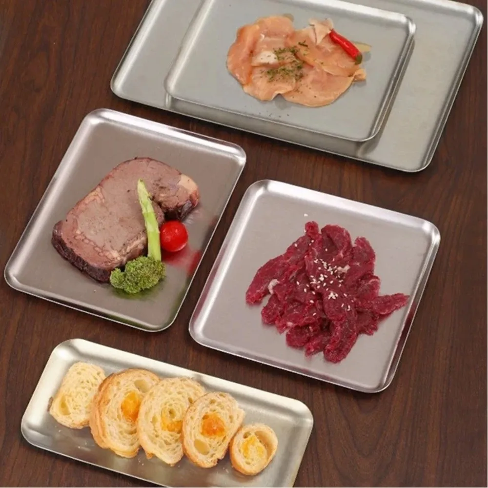 Nordic Stainless Steel Rectangular Plate Kitchen Storage Ins Korean Cake Dessert Plate Table Dish Cafe