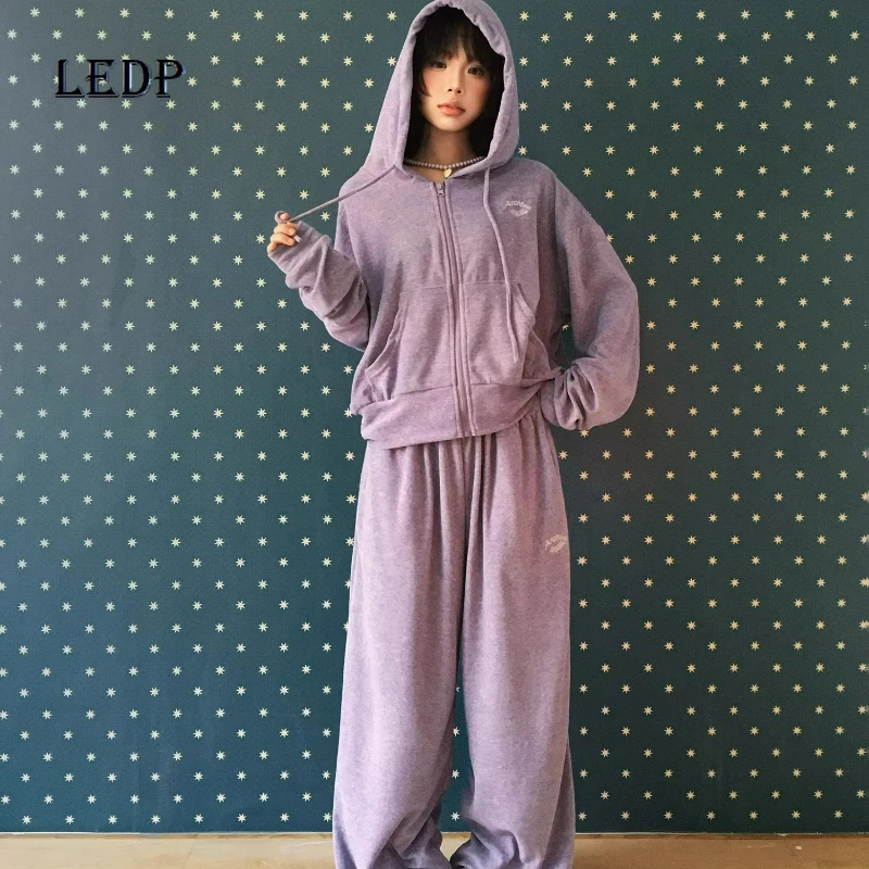 

Korean Design Girl Purple Hooded Women's Sweater 2026 Spring New Loose Casual Wide-leg Pants Temperament Two-piece Sets Ladies