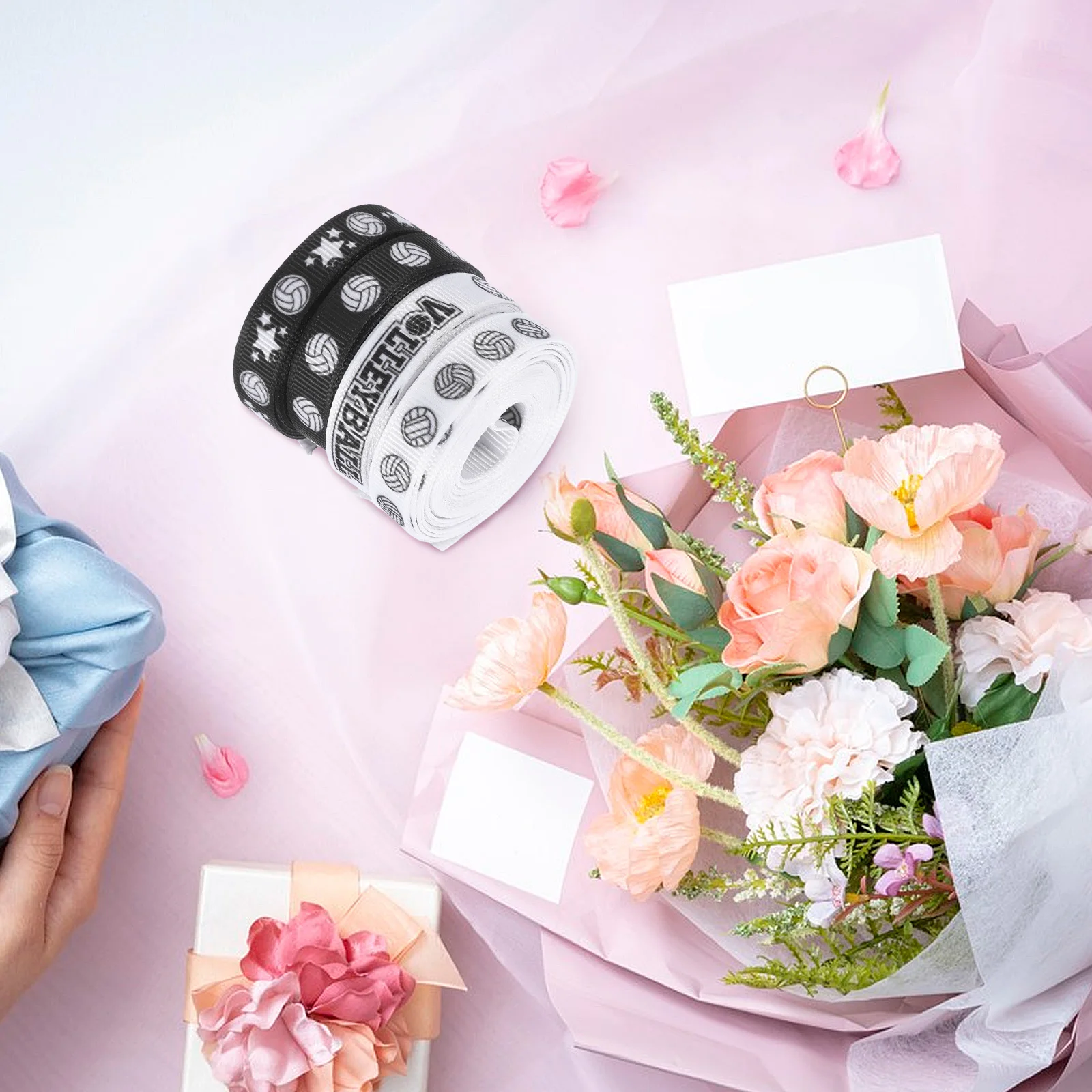 

4 Rolls Volleyball Print Polyester Satin Ribbon Set Sports Team Cheer Craft Wrapping Party Decorations Prize Bows DIY Supplies