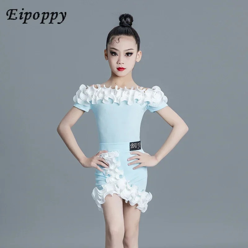 

Детская одежда для латиноамериканских танцев одежда для тренировок для девочек Одежда для выступлений танцевальное платье костюм