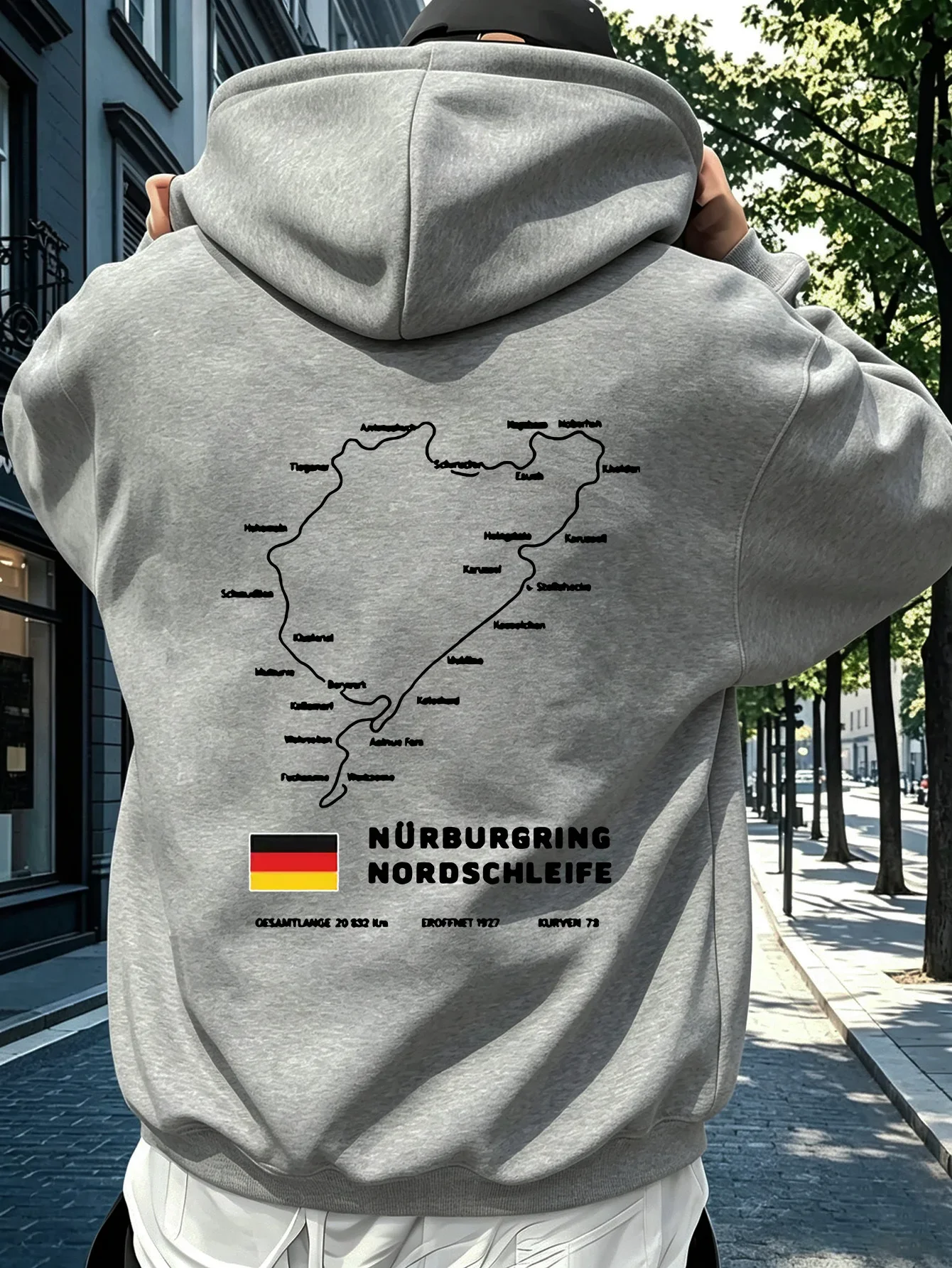 Trendy Minimal Race Track Map Back Graphic Hoodie For Men Women Unisex Loose Streetwear Pullover Autumn Winter Fleece