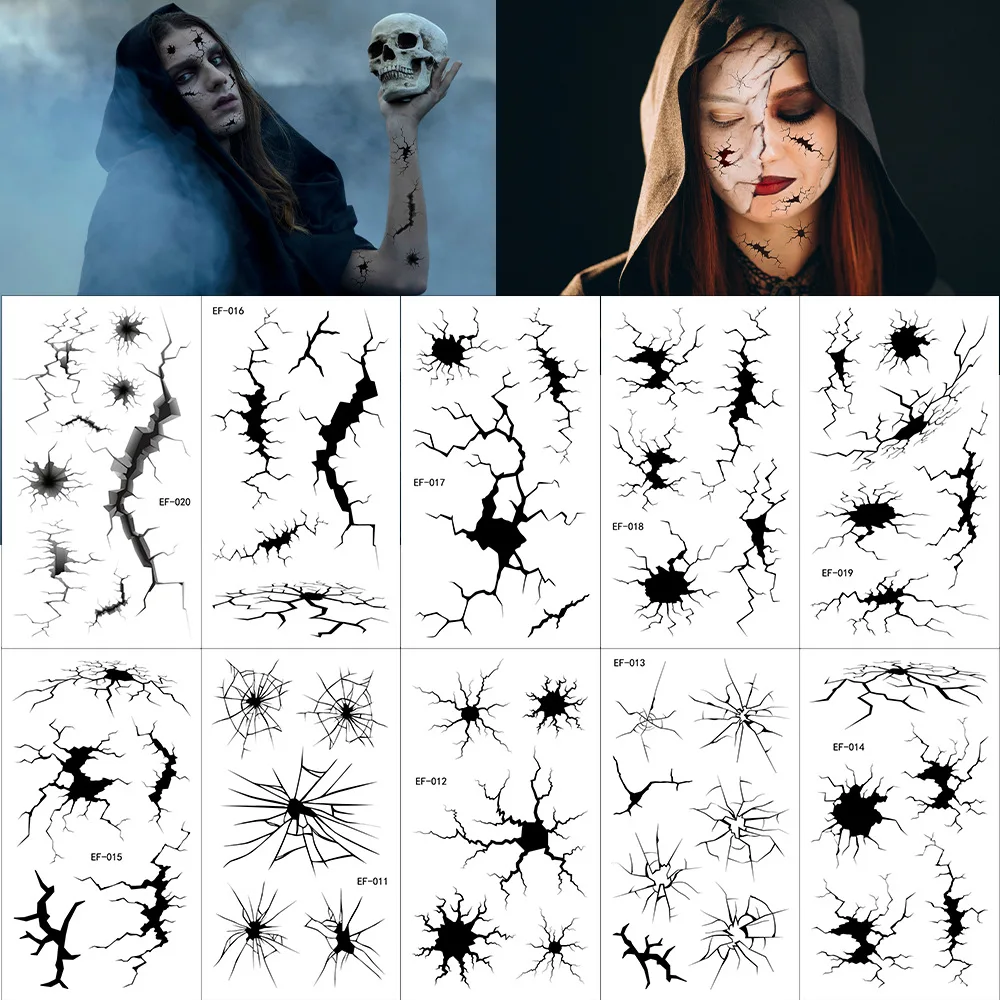 10pcs/set Halloween Horror Cracked Marks Temporary Tattoo Sticker Fake Tattoos Stickers Waterproof For Party Gifts