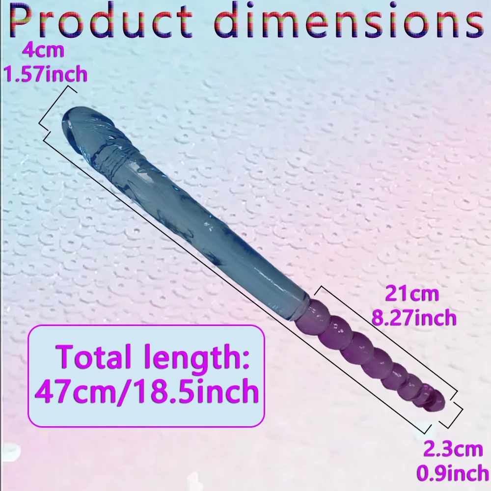 مقاسين من قضبان اصطناعية طويلة برأسين، قضبان اصطناعية كريستالية على الوجهين، لتحفيز الشرج وG-spot، للجنسين