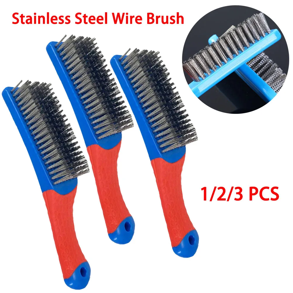 1/2/3X Wire Brush Duty Stainless Bristles With Plastic Handle Grip For Rust, Wielding Slag, Dirt & Paint Scrubbing Deep Cleaning