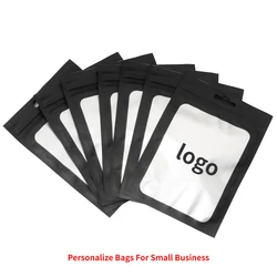 100PCS Custom Logo Hanging Little Reusable Zip lock Self Sealing Plastic Bag Gift Pouch Personalize Packages For Small Business