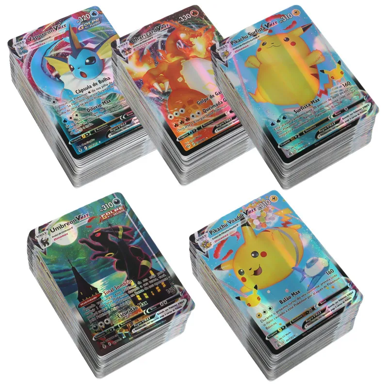 Portugiesische glänzende Pokémon-Karten 50Vstar50EX 100Vmax Arceus Glurak Sammelkarten Kinderspielzeug