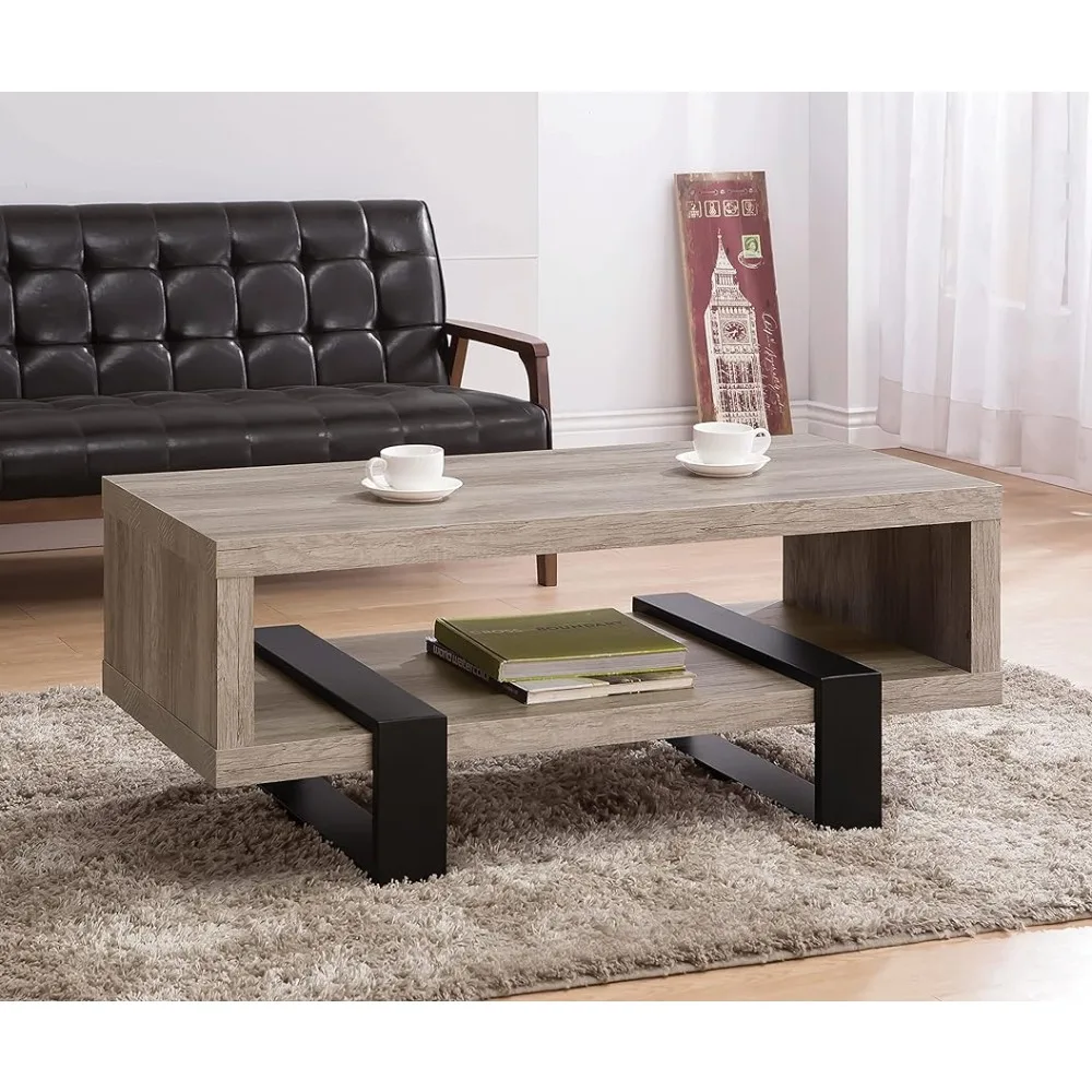 

Wooden Center Table Serving Coffee Dinard Coffee Table With Shelf Grey Driftwood Living Room Furniture Tables Design Nordic Café