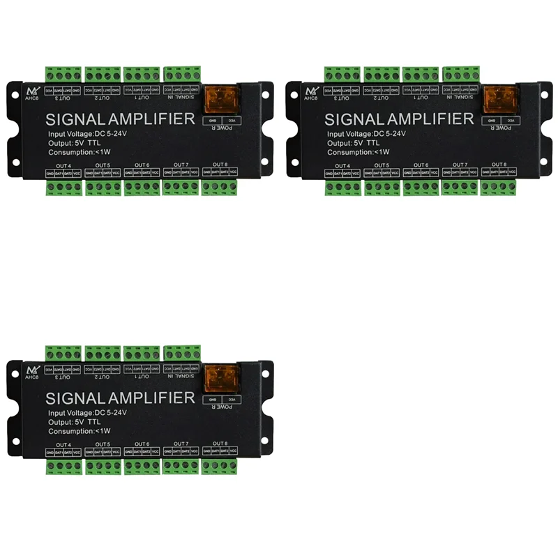 【RECOMENDAR】3X 8CH LED Strip Signal Amplifier,WS2812 5V SPI TTL Signal Output For WS2811 WS2815 SK6812 Pixels LED Light DC5-24V