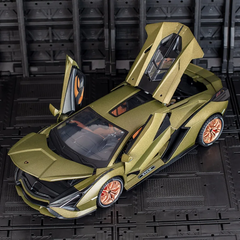

1:18 Lamborghini sian alloy car model gift ornaments lightning super run children's toy doors and hood trunk can be opened