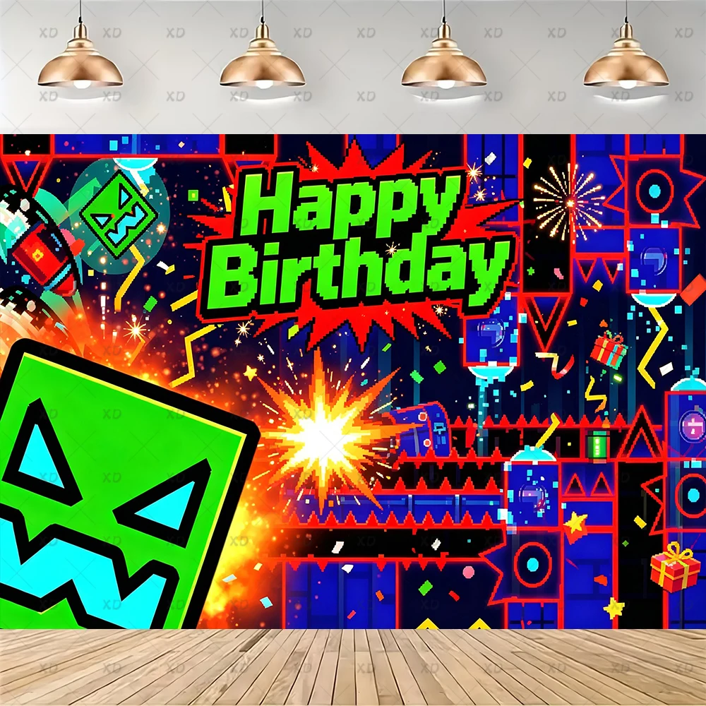 Geometry Dash Themen-Geburtstagsparty-Dekoration Hintergrund-Ballon-Set Kuchendekoration Banner Hintergrund-Zubehör Geschenke für Jungen und Mädchen – Detail 4