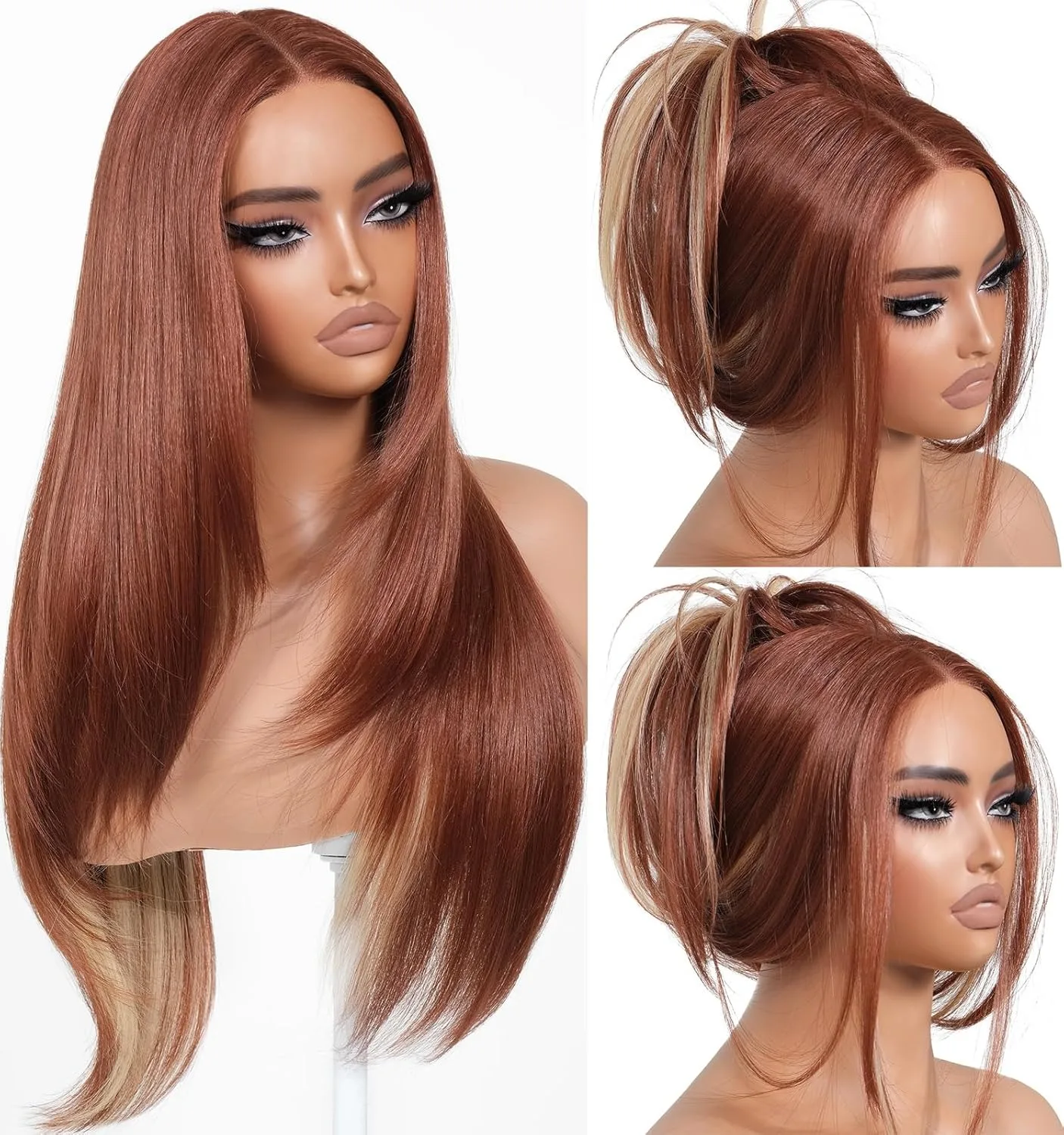 

Ginger Highlight Blond Layered Straight Lace Front Wig 13X4 Glueless Wigs Pre Plucked for Beginners Synthetic Lace Frontal Wig
