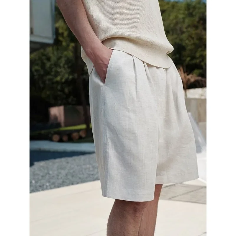 Men's Summer White Linen‑Feel Casual Shorts, Loose‑Fit Lightweight Classic‑Style Knee‑Length Shorts For Beach Outdoor Daily Wear