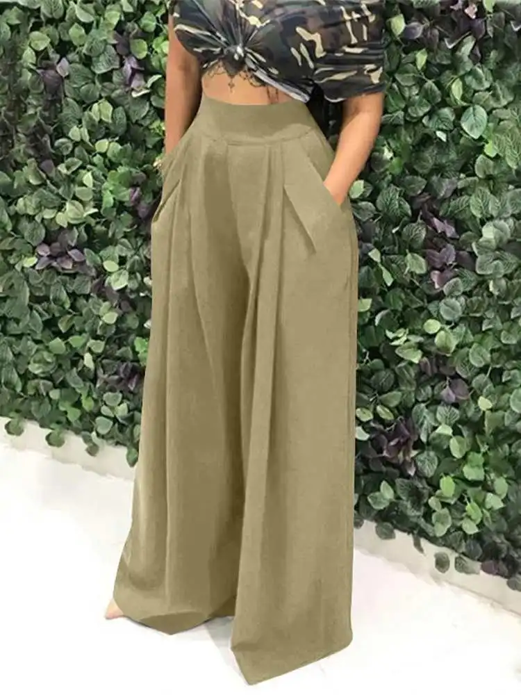 Celmia Fashion Wide Leg Pants Women 2023 Autumn Lightweight Trousers Casual Loose High Waist Pleated Belted Solid Pantalon Femme