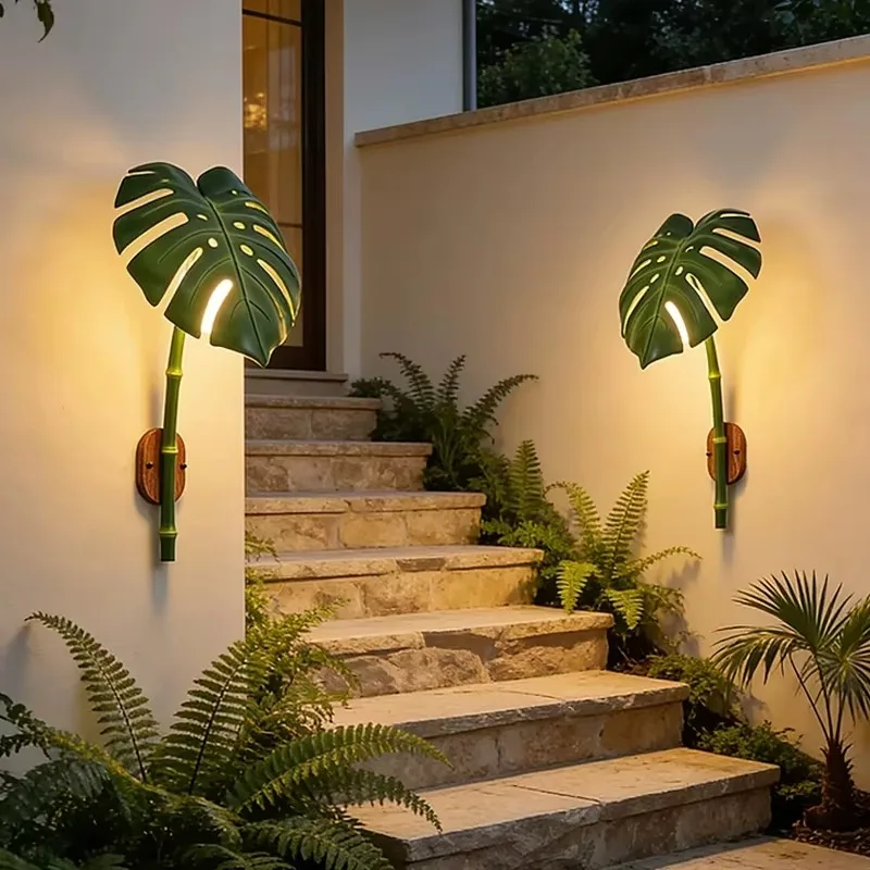 

Entrance Garden Terrace Decorative Monstera Wall Lamp Bionic Bamboo-jointed PE Glass Aluminum Outdoor Landscape Light