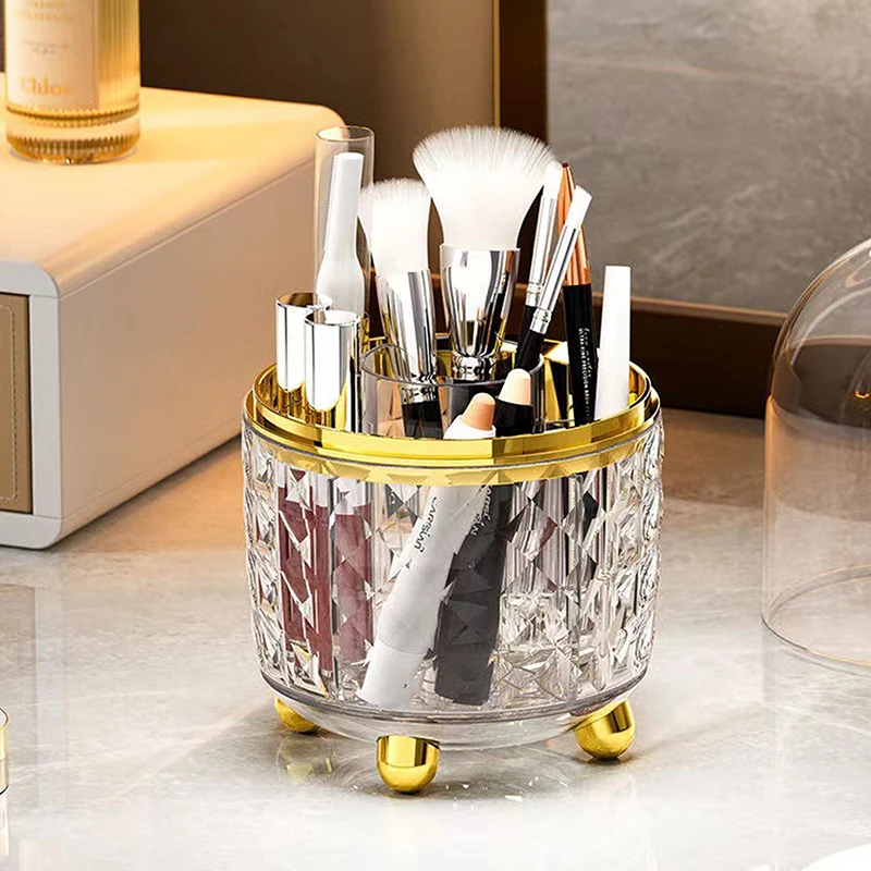 360° Rotating Makeup Brushes Holder Portable Desktop Makeup Organizer Cosmetic Storage Box Make Up Tools Jewelry Container