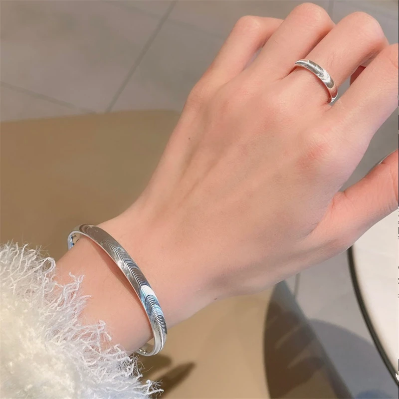 

Dainty Brushed Wave Pattern Open Cuff Bracelet Ring for Women Girl Shiny Copper Ring Bangle Fashion Party Jewelry Lover BFF Gift