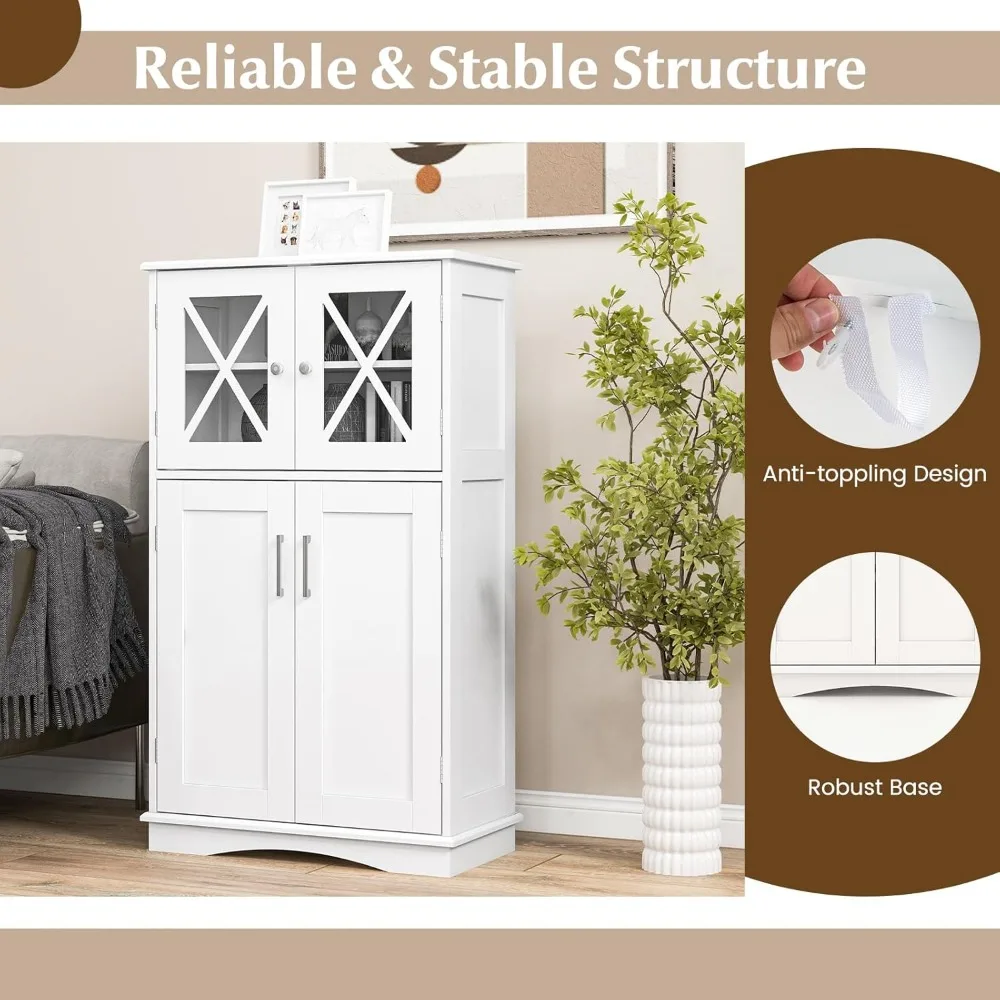 Mobiletto da cucina indipendente con porta in vetro con ripiani regolabili, anti-imbottitura, ideale per soluzioni di stoccaggio del bagno