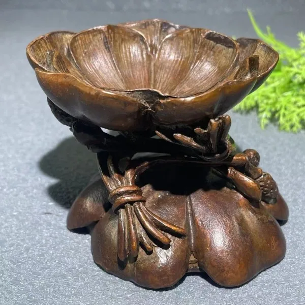 

Antique collection copper vintage gilded old lotus leaf brush wash ornaments bronzes collection