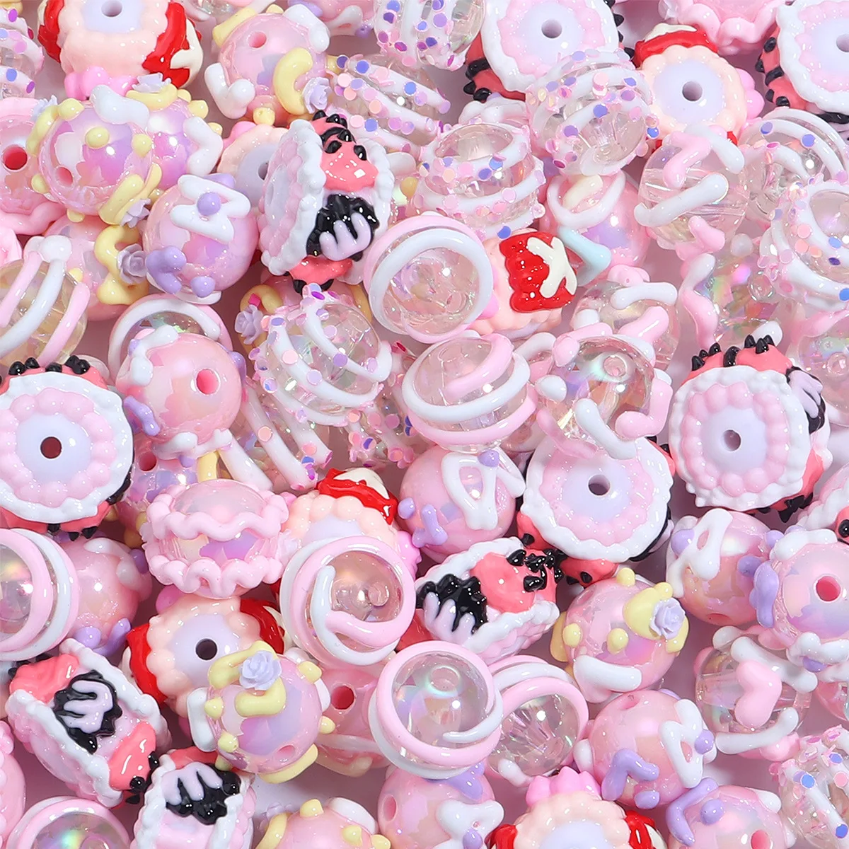 5PCS/lot Acrylic Transparent Color Cream Beads Hand drawn Stars Cream Pine Beads Jewelry DIY Bracelet Phone Keychain Pen Decor