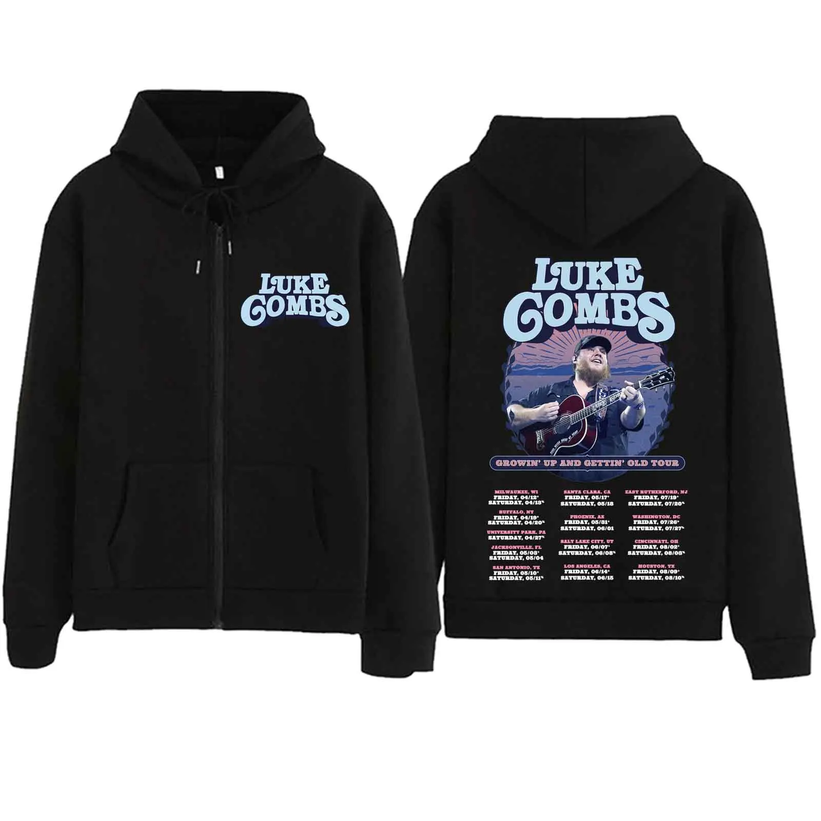 

Luke Combs Tour 2024 Zipper Hoodie Harajuku Pullover Tops Streetwear Music Fans Gift V-Neck Sweatshirts Casual