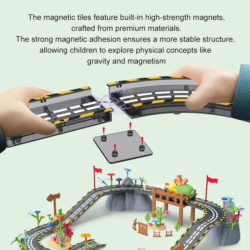 ตัวต่อรถไฟแม่เหล็กไฟฟ้าแบบประกอบเอง หลายฉาก ของเล่นเด็ก ชุดรางรถไฟแม่เหล็ก จัดสวนได้