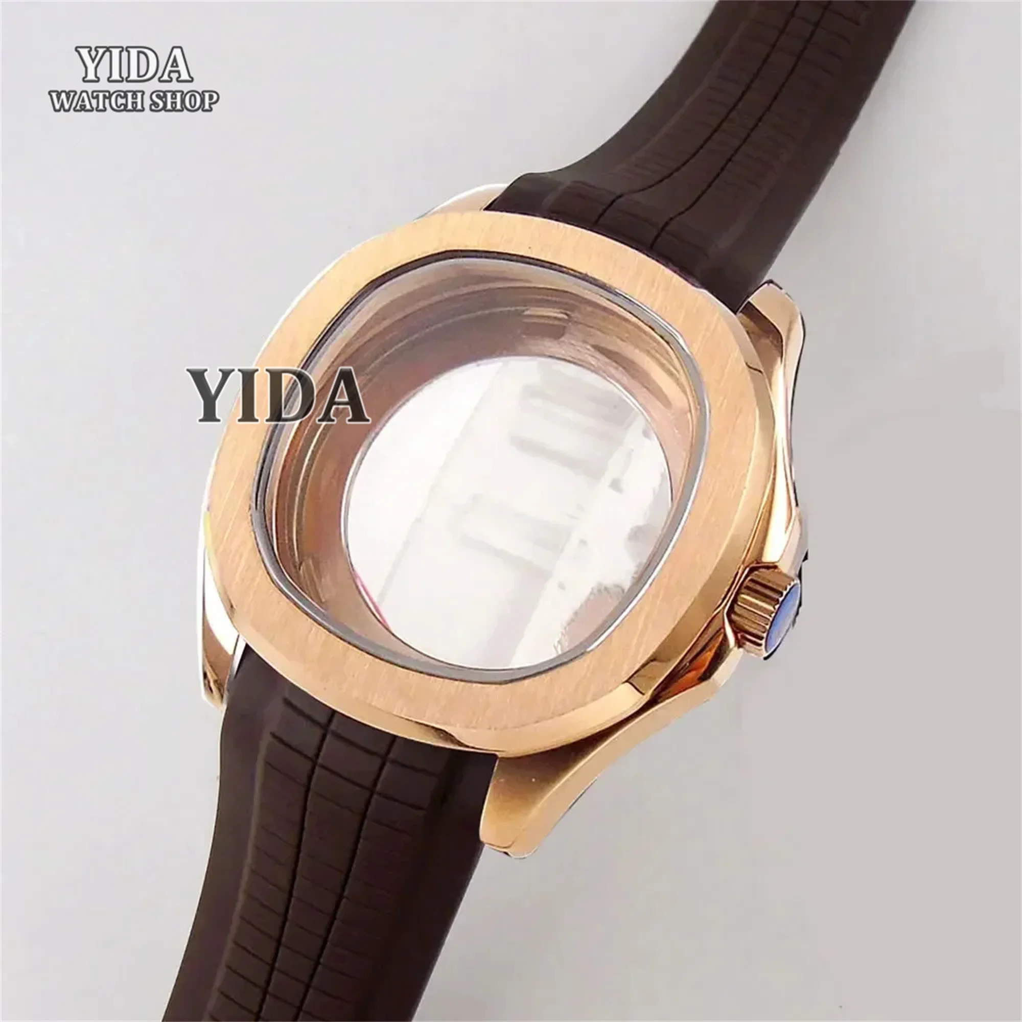 

42mm NH35 Case Rose Gold Black Stainless Steel Case Rubber Strap Glass Back Sapphire Glass for AQUANAUT NH36 Movement Mod Parts