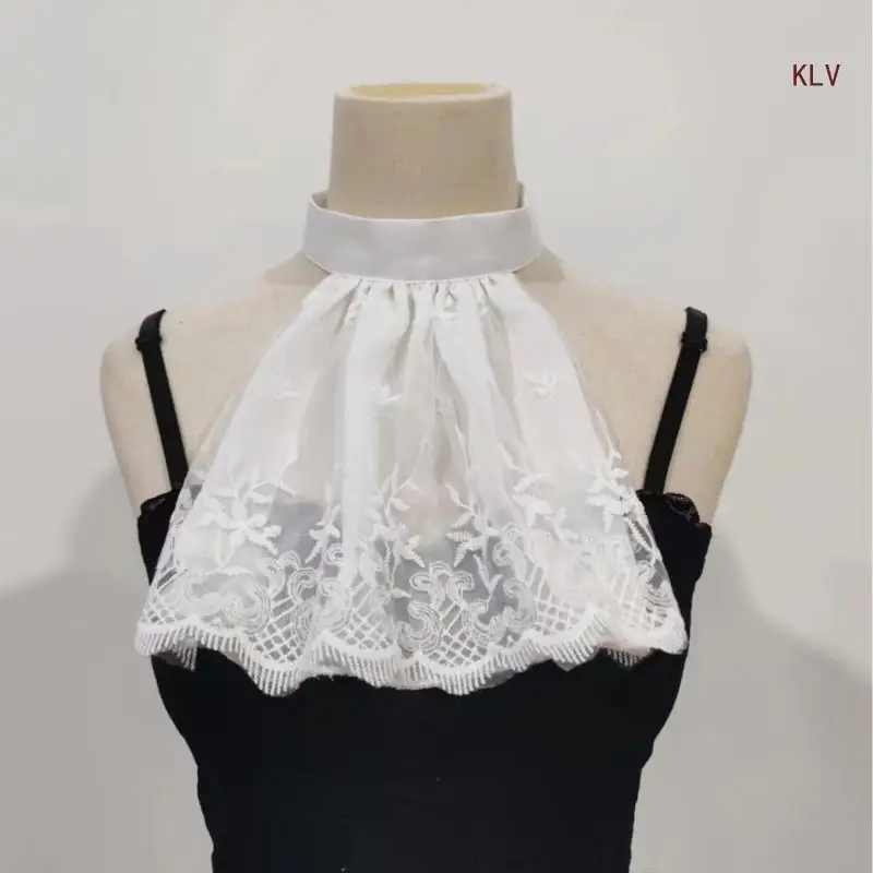 

Lace Ruffled Collar Girls Sheer Victorian Collar Lapel Medieval Cosplay Victorian Ruffled Shawl Collar