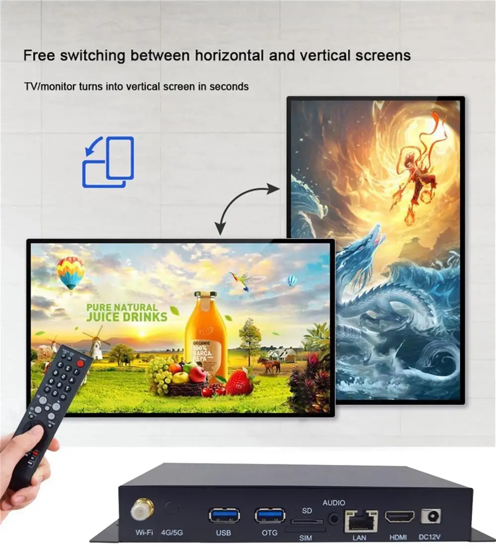 RK3568 Gehäuse 4K UHD HD-MI IN/OUT 4G Modul WLAN Android 11.0 2+32G Wide-Area-Netzwerk CMS LCD Digitaler Werbebildschirm Videoplayer – Detail 6
