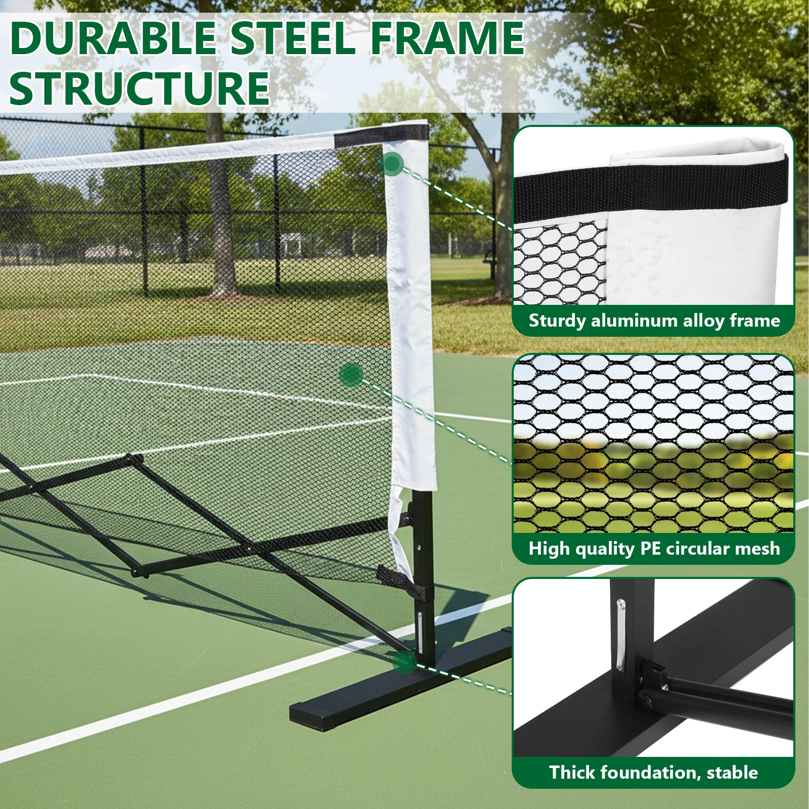 

Pickleball Set Net 22FT Pickleball Net System with Steady Metal Frame Free Assembly & Carry Bag for Indoor and Outdoor Use