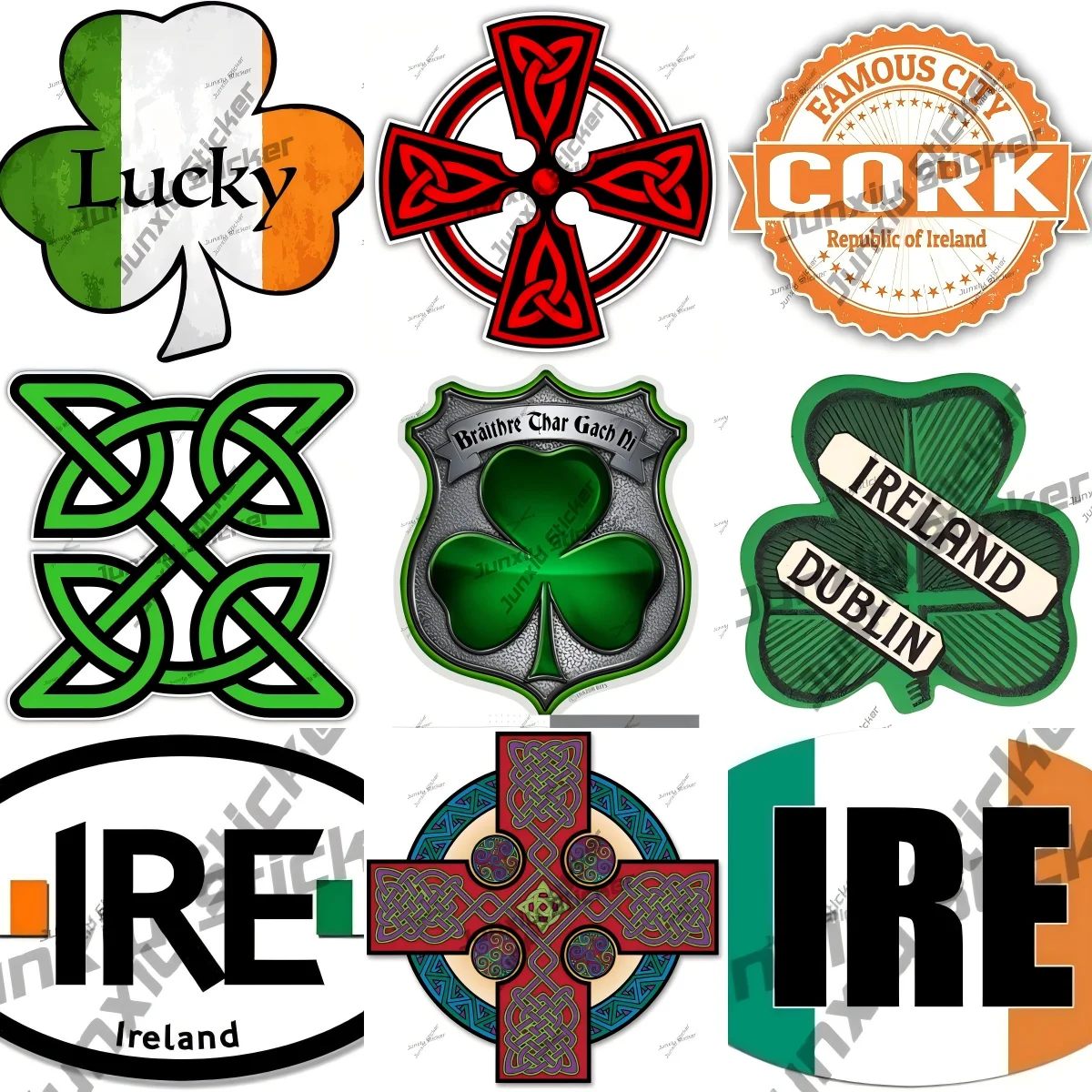 Distressed Shamrock Ireland Flag Vinyl Decal Celtic Cross Irish Celtic Knot Car Bumper Sticker Country Code Irl Oval Weatherproo