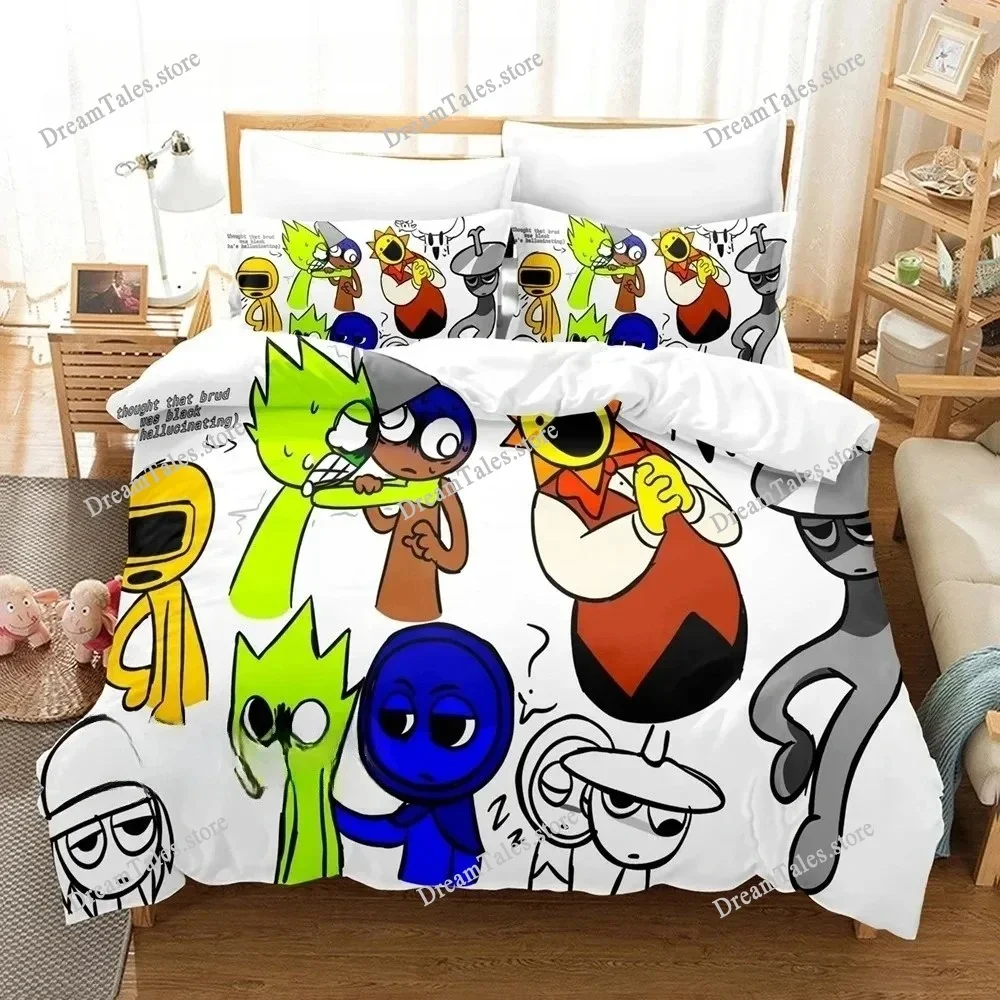 Sprunki Bedding Set Single Twin Full Queen King Size Bed Set Adult Boys Bedroom Duvet Cover Sets Sprunki Anime Luxury Gift