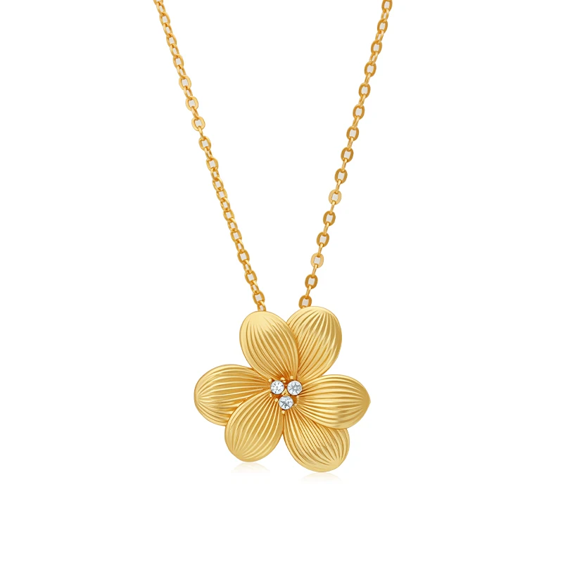 VAROLE Luxury Floral Pendant Necklace for Women European Design Exquisite Textured Flower with Cubic Zirconia Choker Jewelry