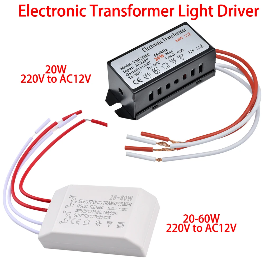Bộ chuyển đổi điện áp biến áp điện tử AC 220V sang AC 12V nguồn điện thông minh 20-60W Bộ cấp nguồn điều khiển đèn Halogen