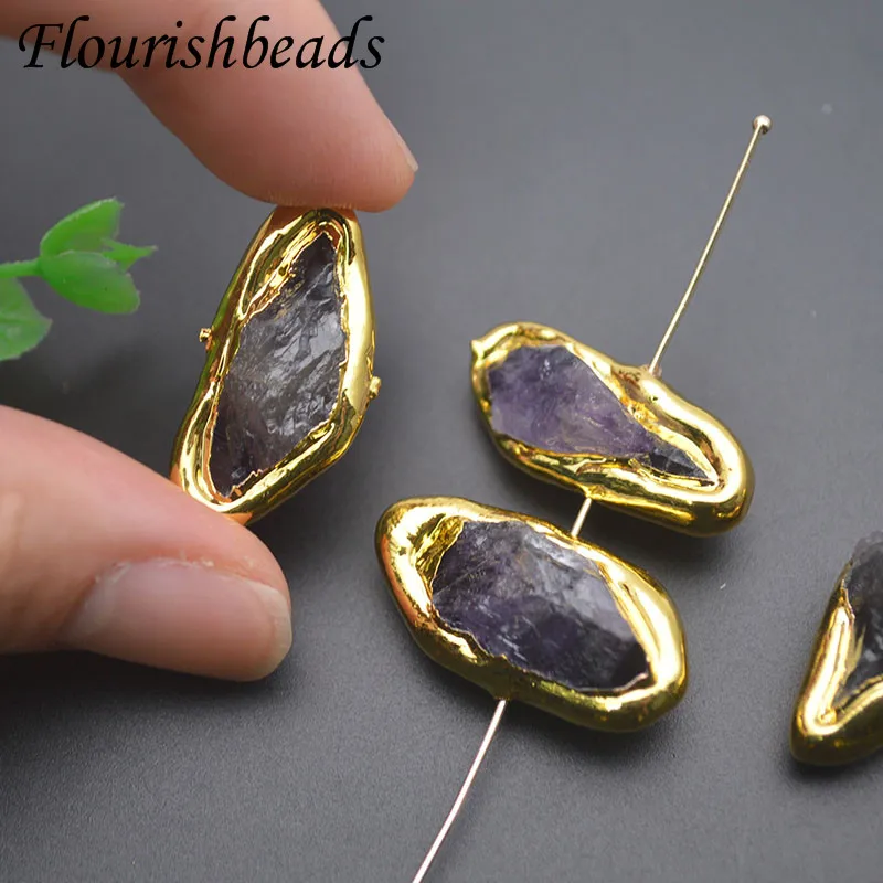 Natural Stone Amethyst Quartz Crystal Irregular Shape Gold Plated Loose Beads for DIY  Vintage Fashion Jewelry Accessories