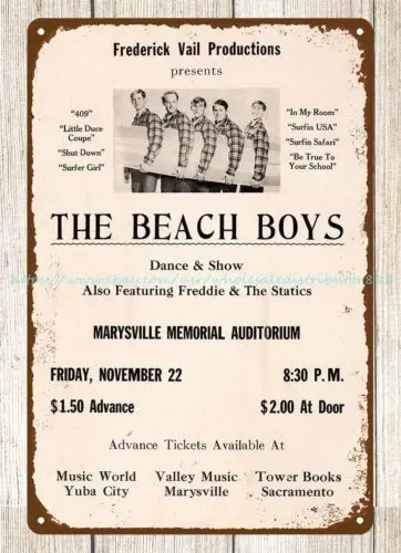 1963 Beach Boys Marysville Memorial Auditorium Concert Poster metal tin sign